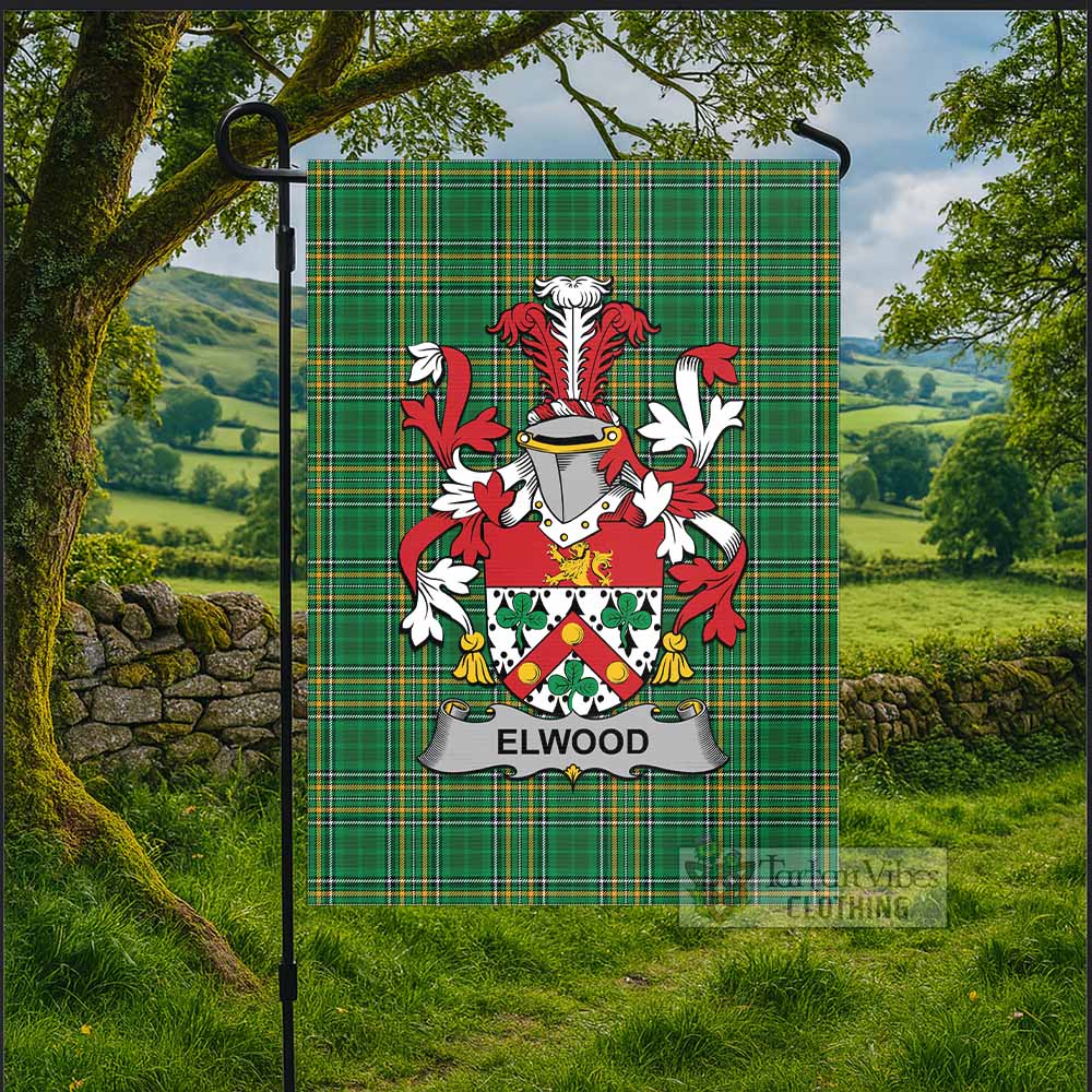 Elwood Irish Clan Tartan Flag with Coat of Arms