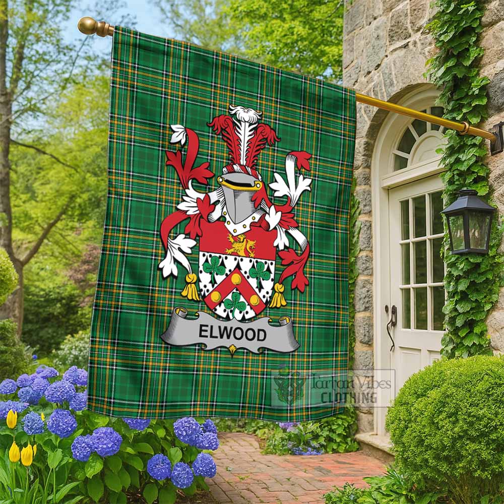Elwood Irish Clan Tartan Flag with Coat of Arms