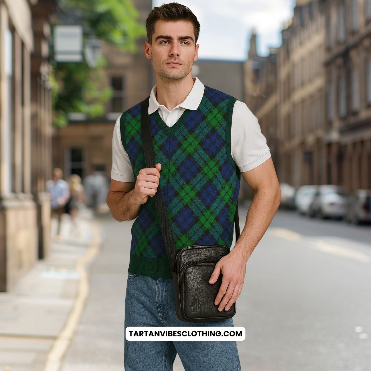 Bannatyne Tartan Knitted V-Neck Vest Cross Style