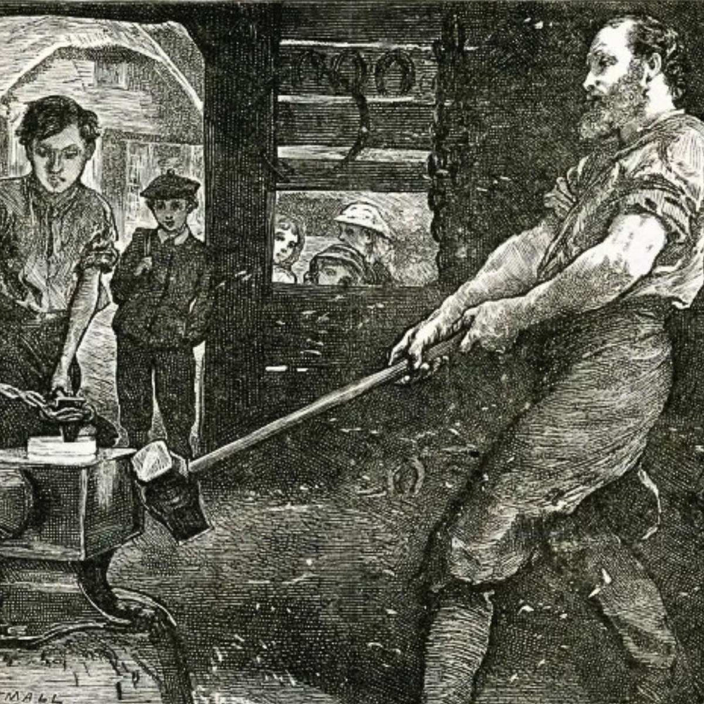 Engraving of early modern Scottish blacksmiths showing family trade traditions of Clan Smith