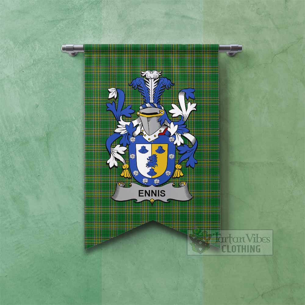Tartan Vibes Clothing Ennis Irish Clan Tartan Gonfalon, Tartan Banner with Coat of Arms