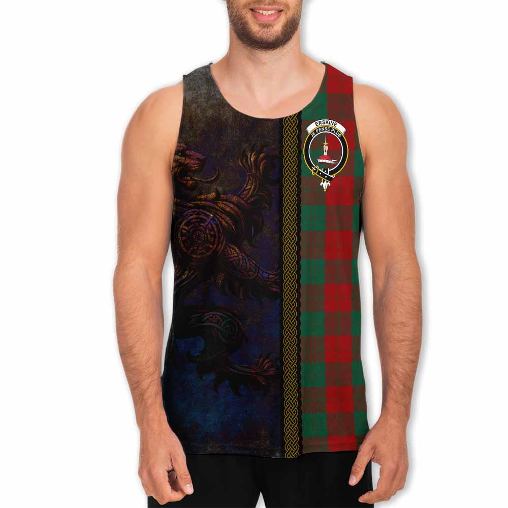 Tartan Vibes Clothing Erskine Tartan Family Crest Men's Tank Top Alba Gu Brath Be Brave Lion Ancient Style