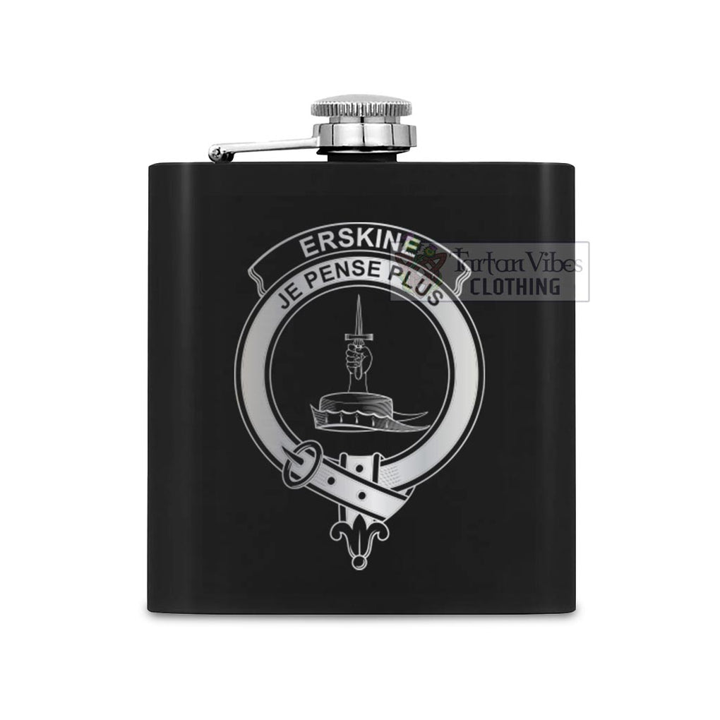 Tartan Vibes Clothing Erskine Crest Hip Flask Set 7oz Black Stainless Steel with A Gift Box