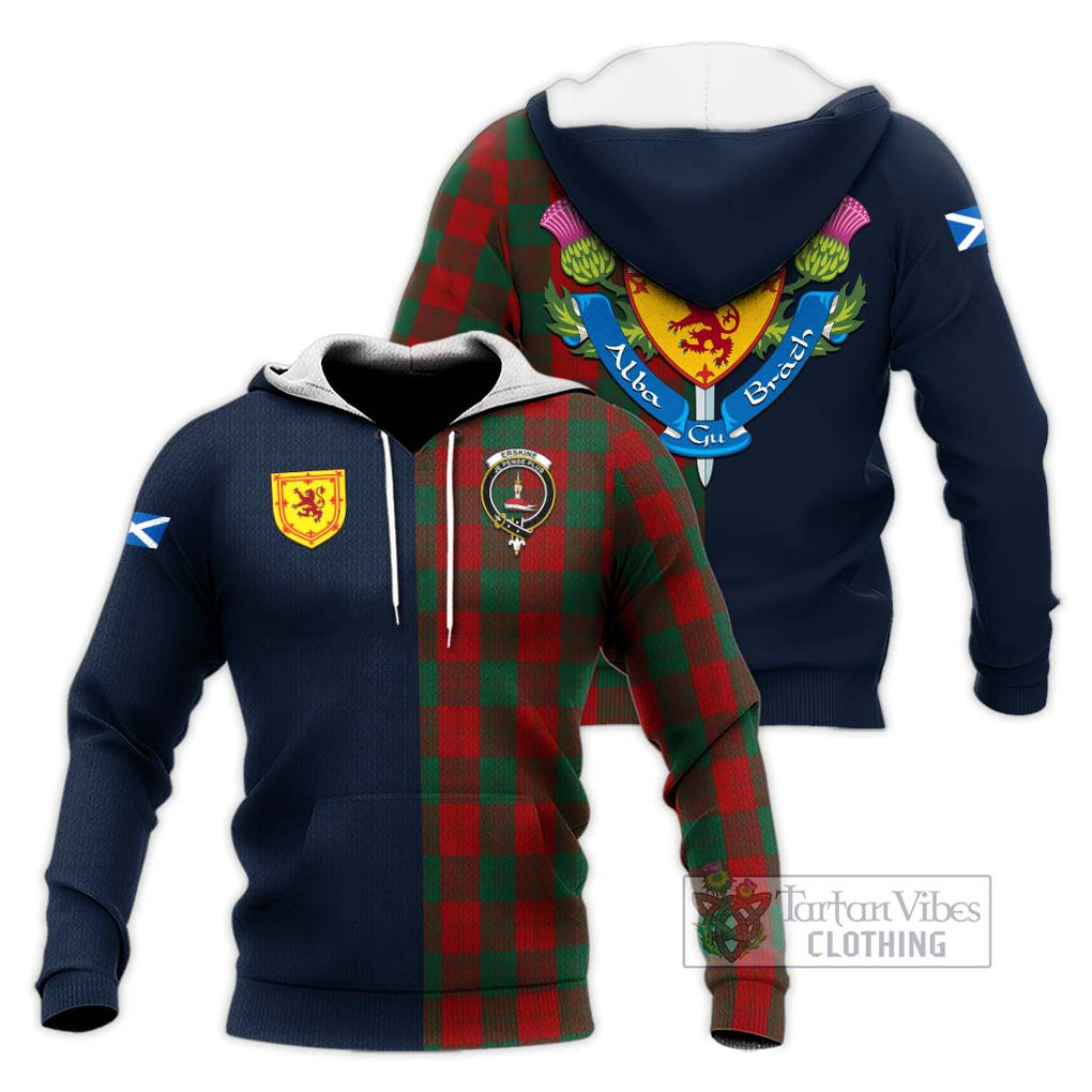 Tartan Vibes Clothing Erskine Tartan Knitted Hoodie with Scottish Lion Royal Arm Half Style