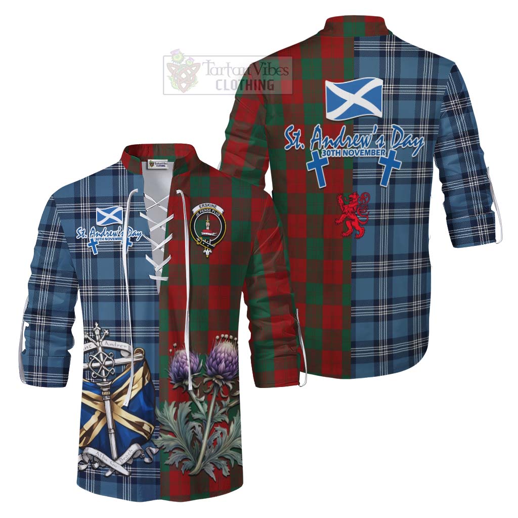 Tartan Vibes Clothing Erskine Tartan Ghillie Kilt Shirt Happy St. Andrew's Day Half Tartan Style