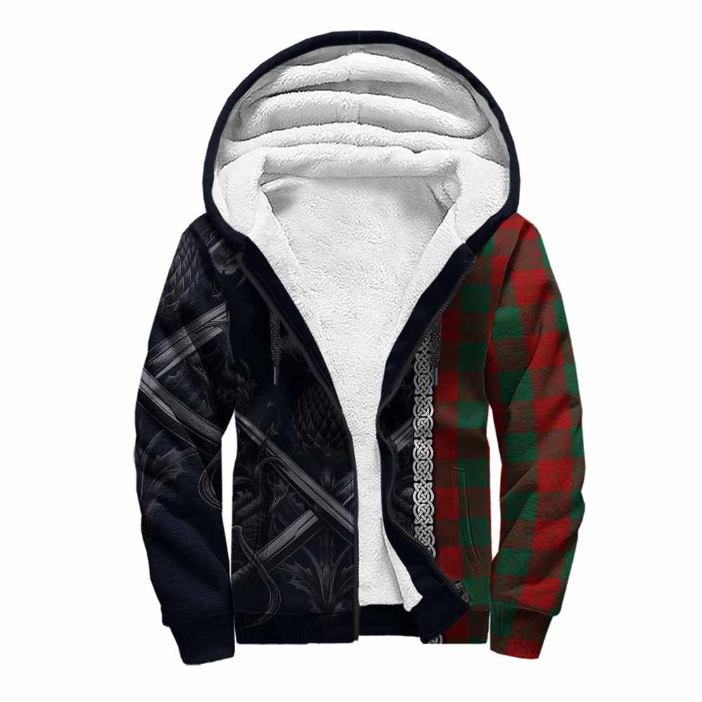 Tartan Vibes Clothing Erskine Tartan Sherpa Hoodie with Family Crest Cross Sword Thistle Celtic Vibes