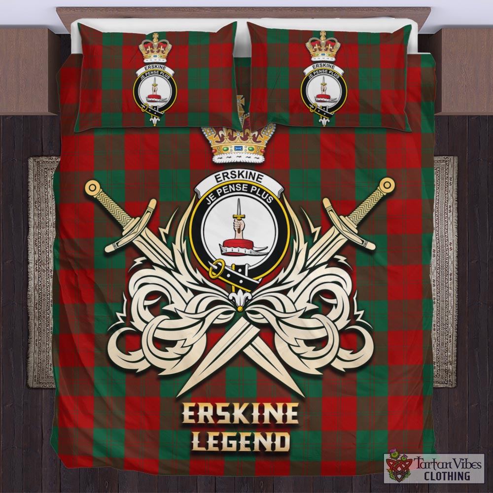 Tartan Vibes Clothing Erskine Tartan Bedding Set with Clan Crest and the Golden Sword of Courageous Legacy