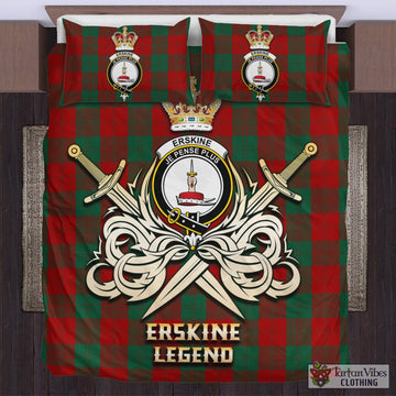 Erskine Tartan Bedding Set with Clan Crest and the Golden Sword of Courageous Legacy
