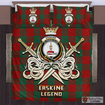 Tartan Vibes Clothing Erskine Tartan Bedding Set with Clan Crest and the Golden Sword of Courageous Legacy