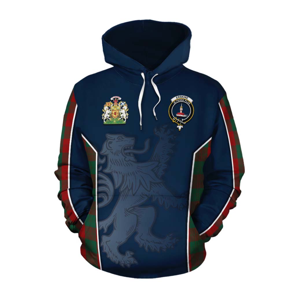 Tartan Vibes Clothing Erskine Tartan Cotton Hoodie with Family Crest and Lion Rampant Vibes Sport Style