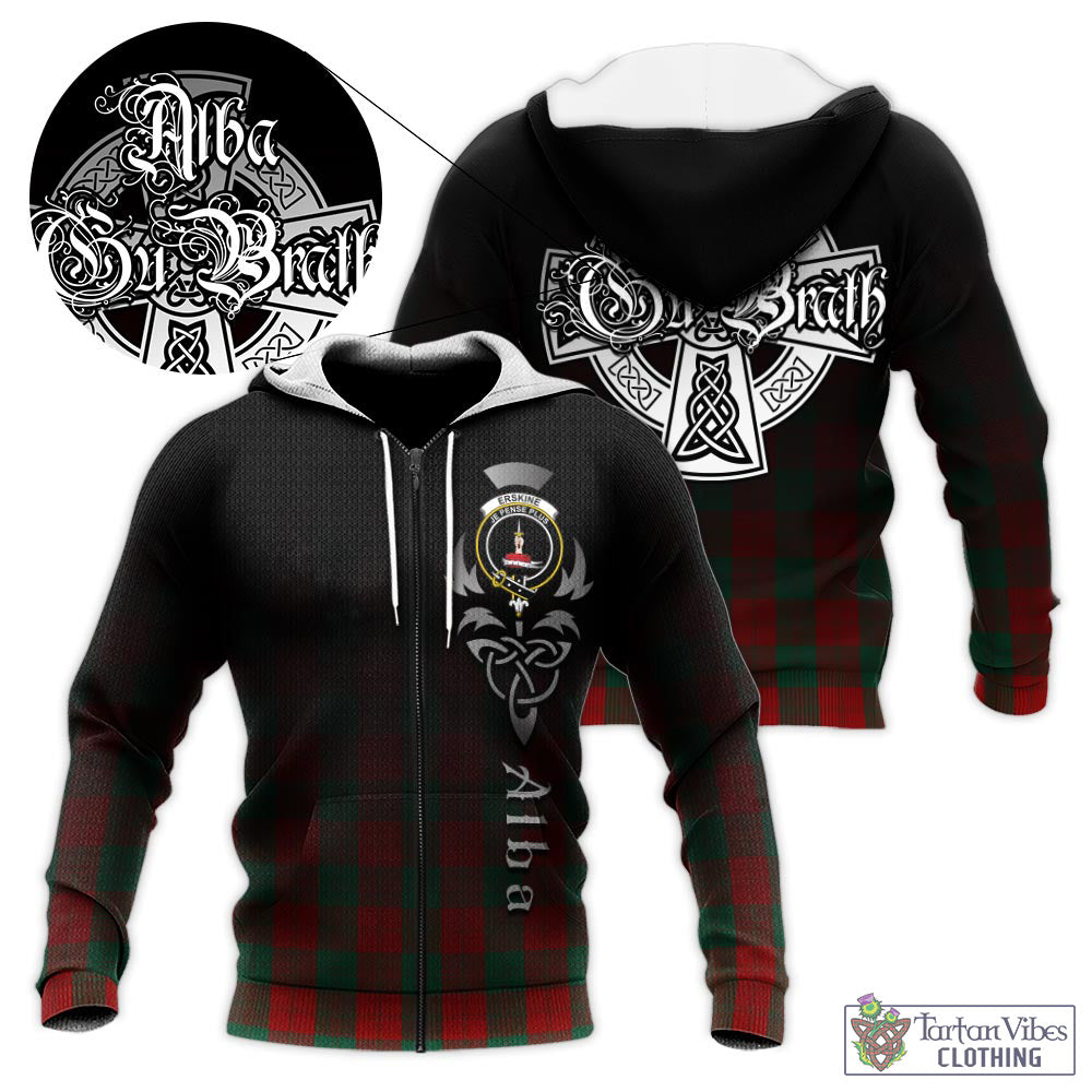 Tartan Vibes Clothing Erskine Tartan Knitted Hoodie Featuring Alba Gu Brath Family Crest Celtic Inspired