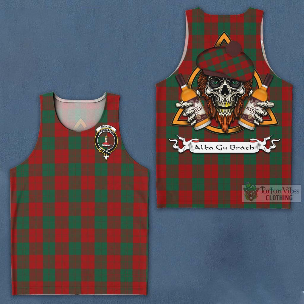 Tartan Vibes Clothing Erskine Tartan Men's Tank Top with Family Crest and Bearded Skull Holding Bottles of Whiskey
