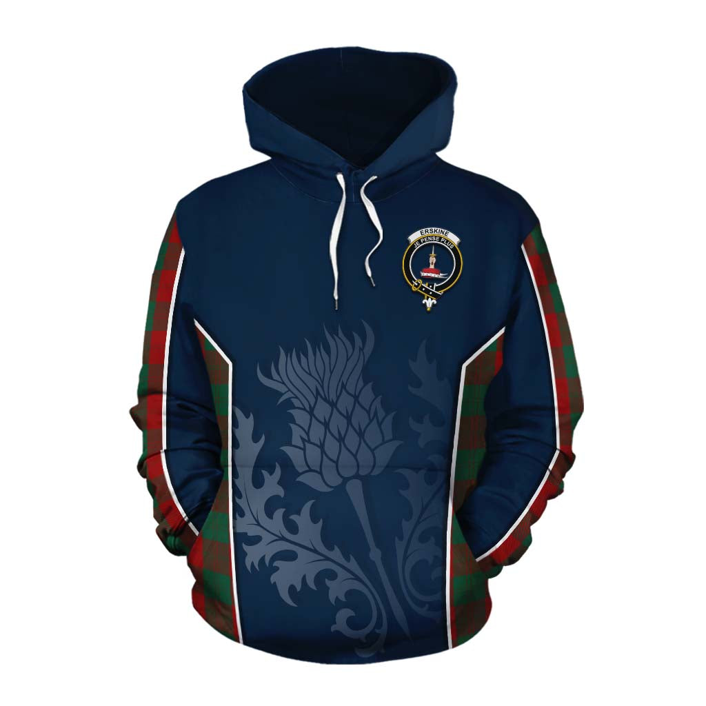 Tartan Vibes Clothing Erskine Tartan Cotton Hoodie with Family Crest and Scottish Thistle Vibes Sport Style
