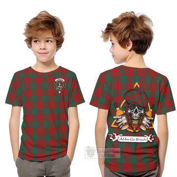 Tartan Vibes Clothing Erskine Tartan Kid T-Shirt with Family Crest and Bearded Skull Holding Bottles of Whiskey