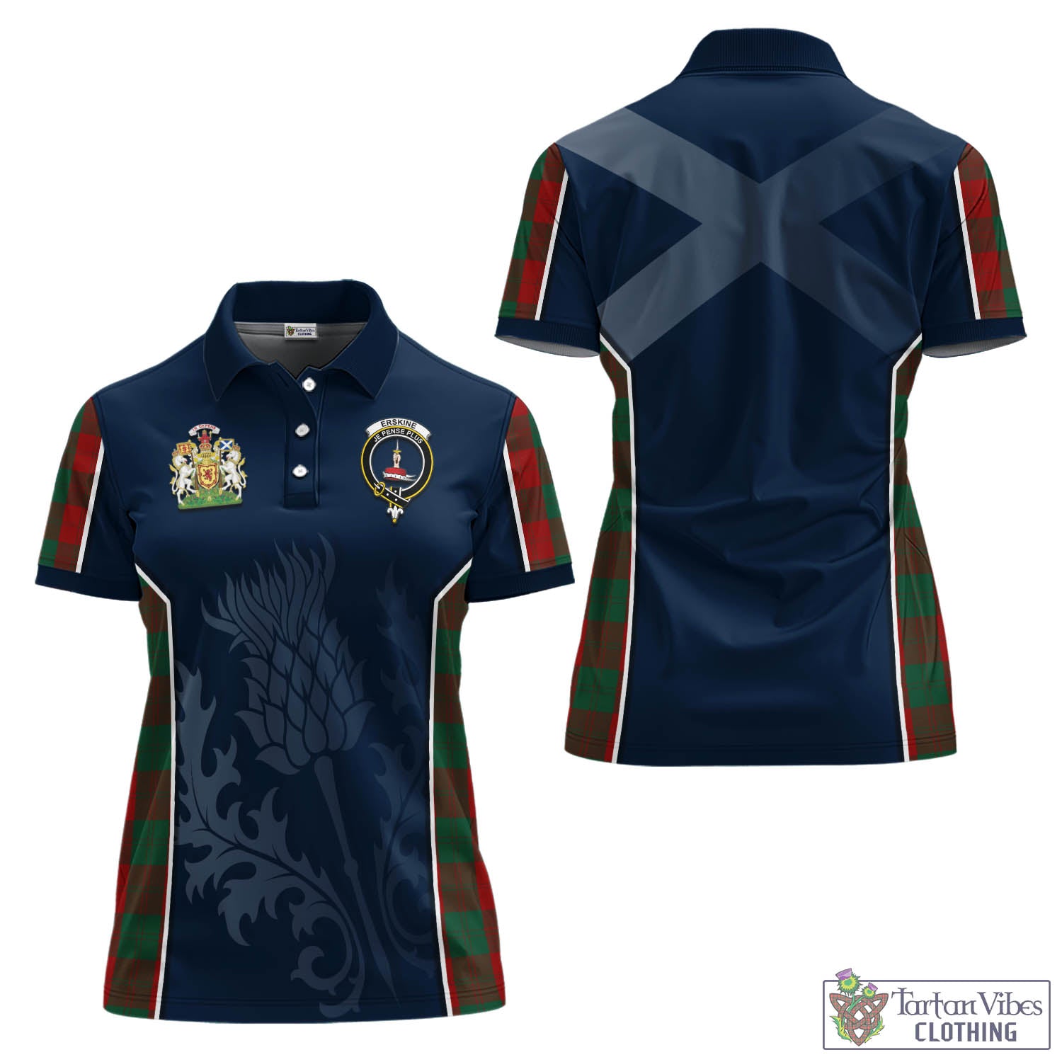 Tartan Vibes Clothing Erskine Tartan Women's Polo Shirt with Family Crest and Scottish Thistle Vibes Sport Style