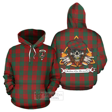 Tartan Vibes Clothing Erskine Tartan Hoodie with Family Crest and Bearded Skull Holding Bottles of Whiskey