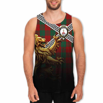 Tartan Vibes Clothing Erskine Crest Tartan Men's Tank Top with Golden Lion Emblem Celtic Style