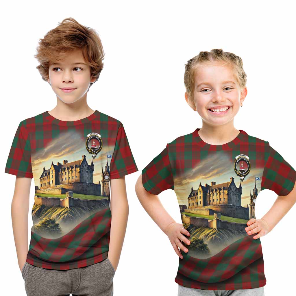 Tartan Vibes Clothing Erskine Tartan Family Crest Kid T-Shirt with Scottish Ancient Castle Style