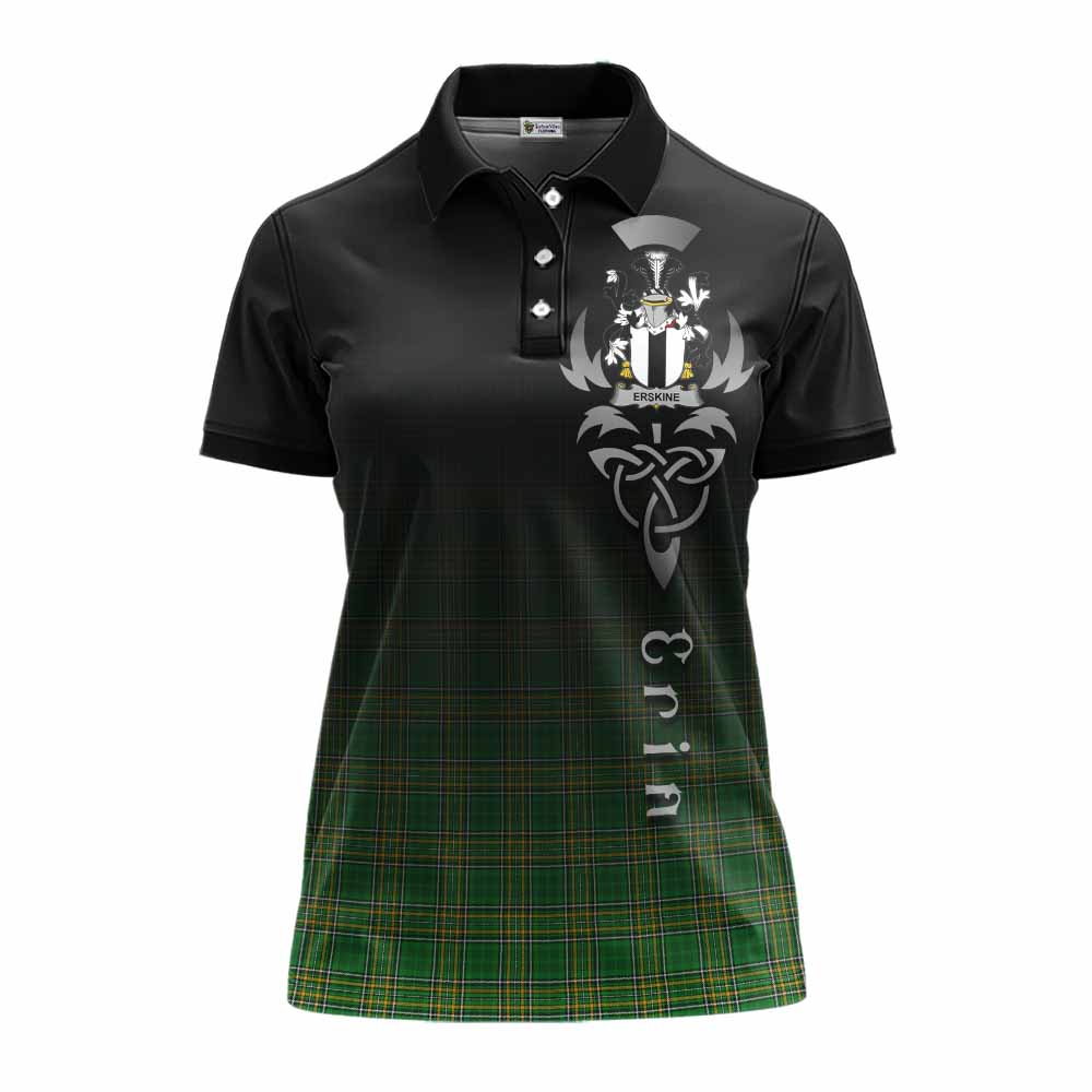 Tartan Vibes Clothing Erskine Irish Clan Women's Polo Shirt with Coat of Arms Erin Go Bragh Celtic Inspired