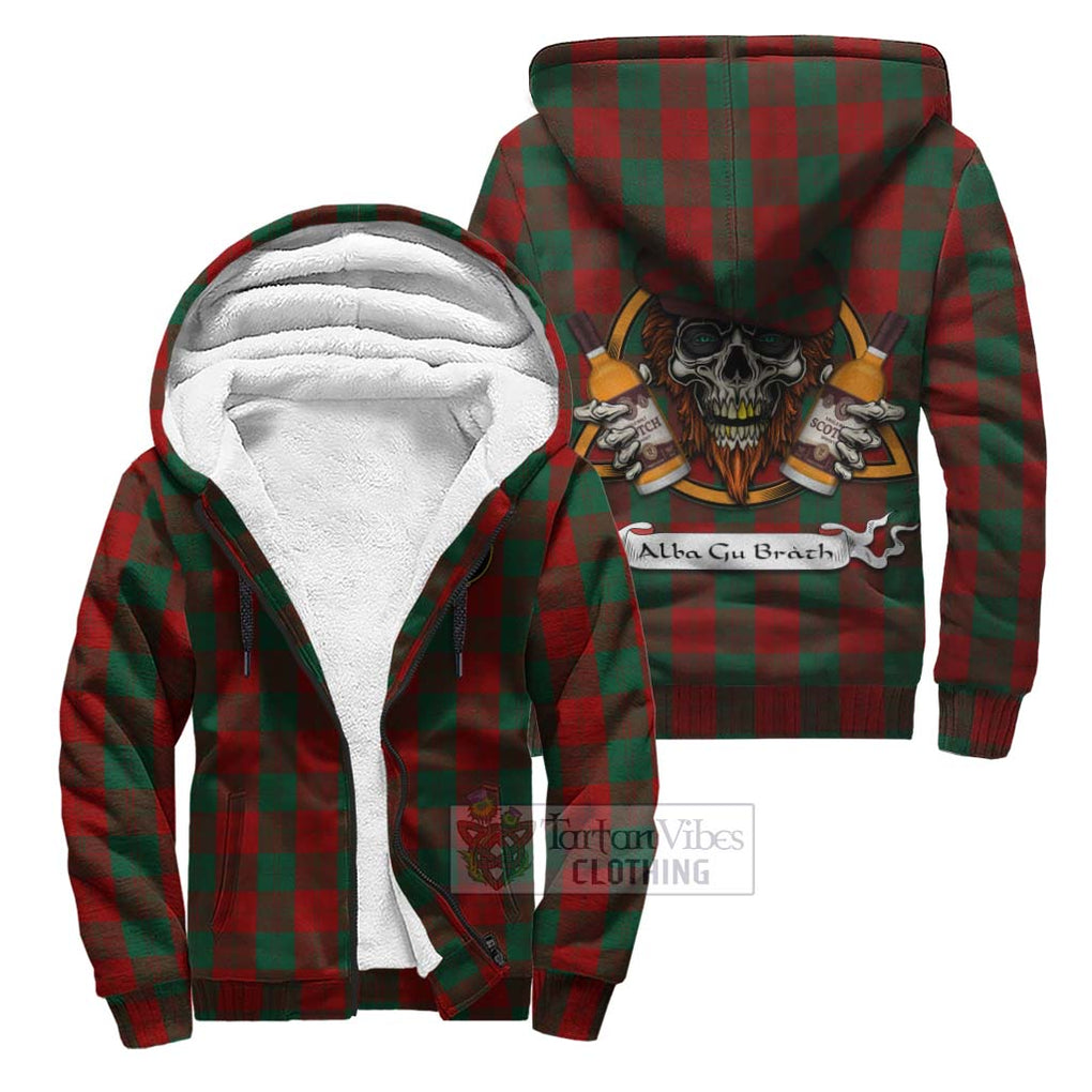 Tartan Vibes Clothing Erskine Tartan Sherpa Hoodie with Family Crest and Bearded Skull Holding Bottles of Whiskey