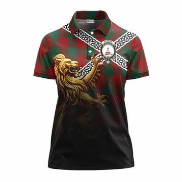 Erskine Crest Tartan Women's Polo Shirt with Golden Lion Emblem Celtic Style