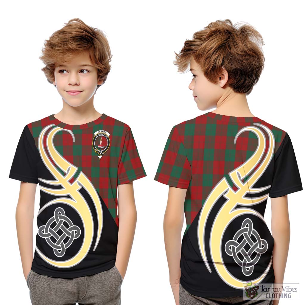 Erskine Tartan Kid T-Shirt with Family Crest and Celtic Symbol Style Youth XL Size14 - Tartan Vibes Clothing