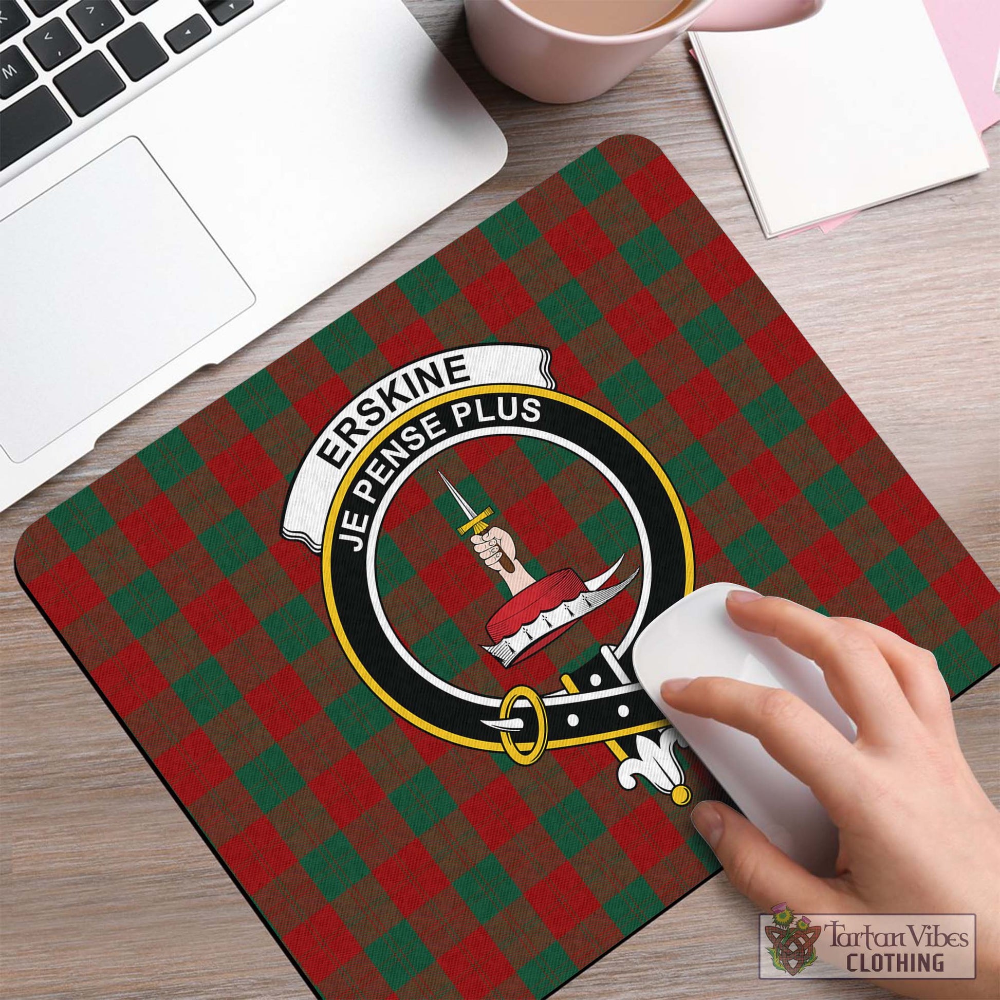 Tartan Vibes Clothing Erskine Tartan Mouse Pad with Family Crest