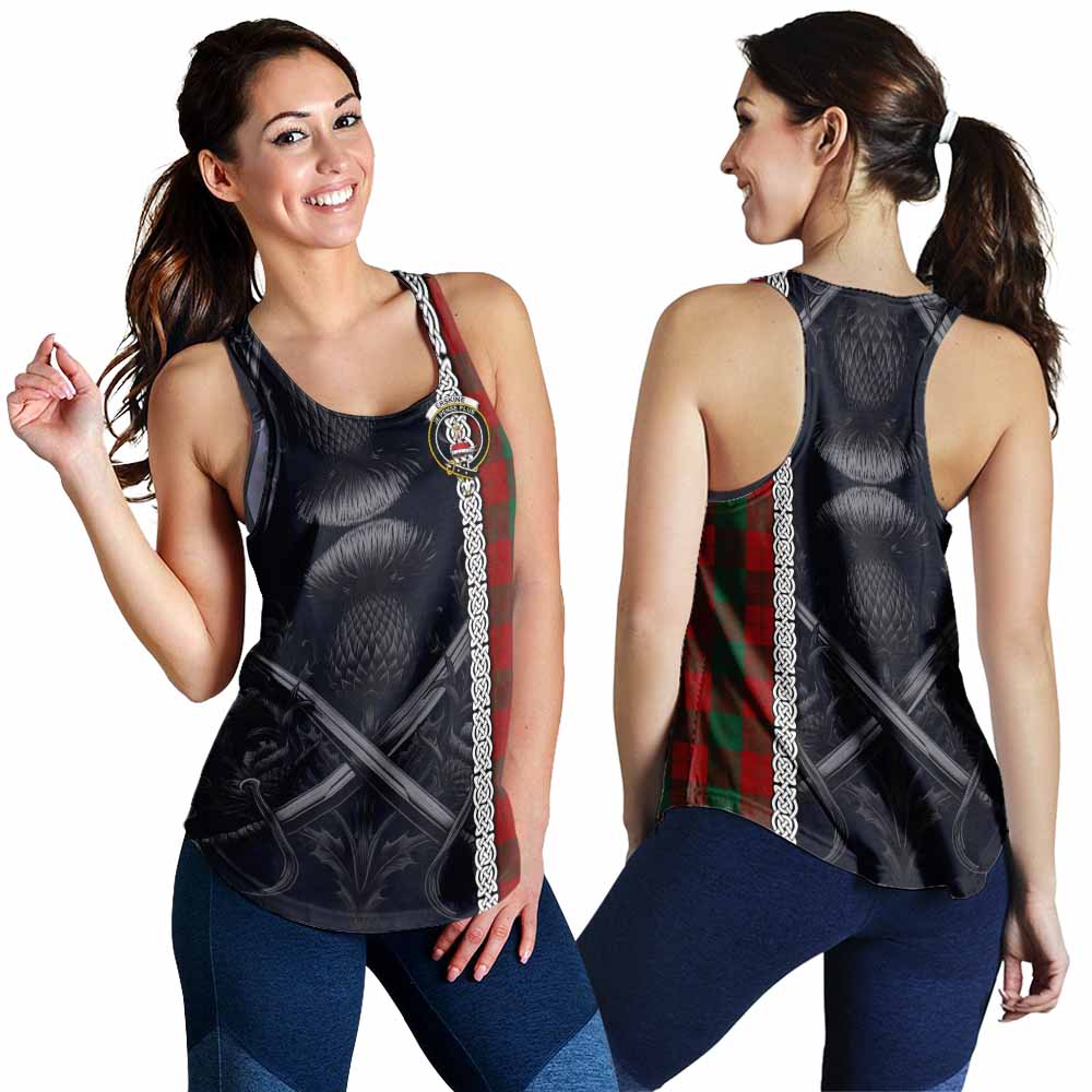 Tartan Vibes Clothing Erskine Tartan Women's Racerback Tanks with Family Crest Cross Sword Thistle Celtic Vibes