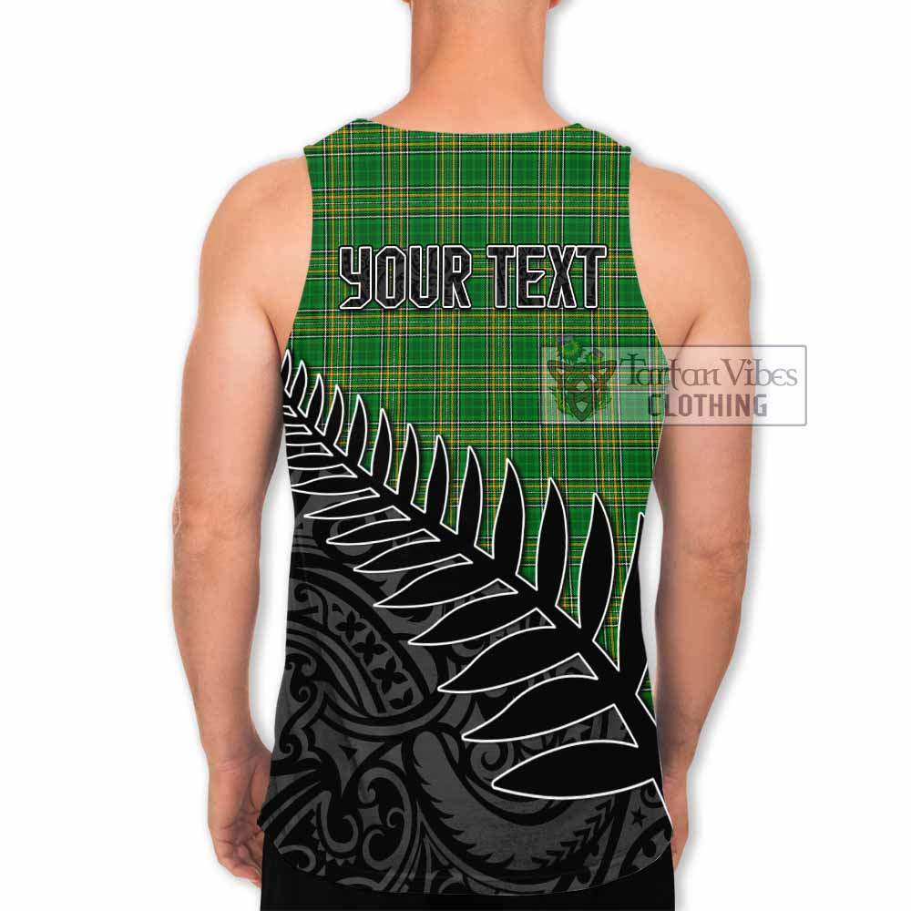Tartan Vibes Clothing Erskine Irish Clan Tartan Men's Tank Top with Coat of Arms New Zealand Silver Fern Half Style