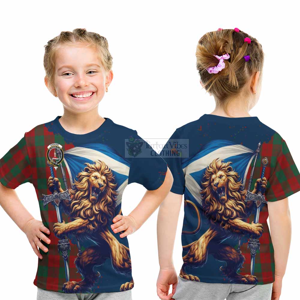 Tartan Vibes Clothing Erskine Tartan Family Crest Kid T-Shirt with Scottish Majestic Lion
