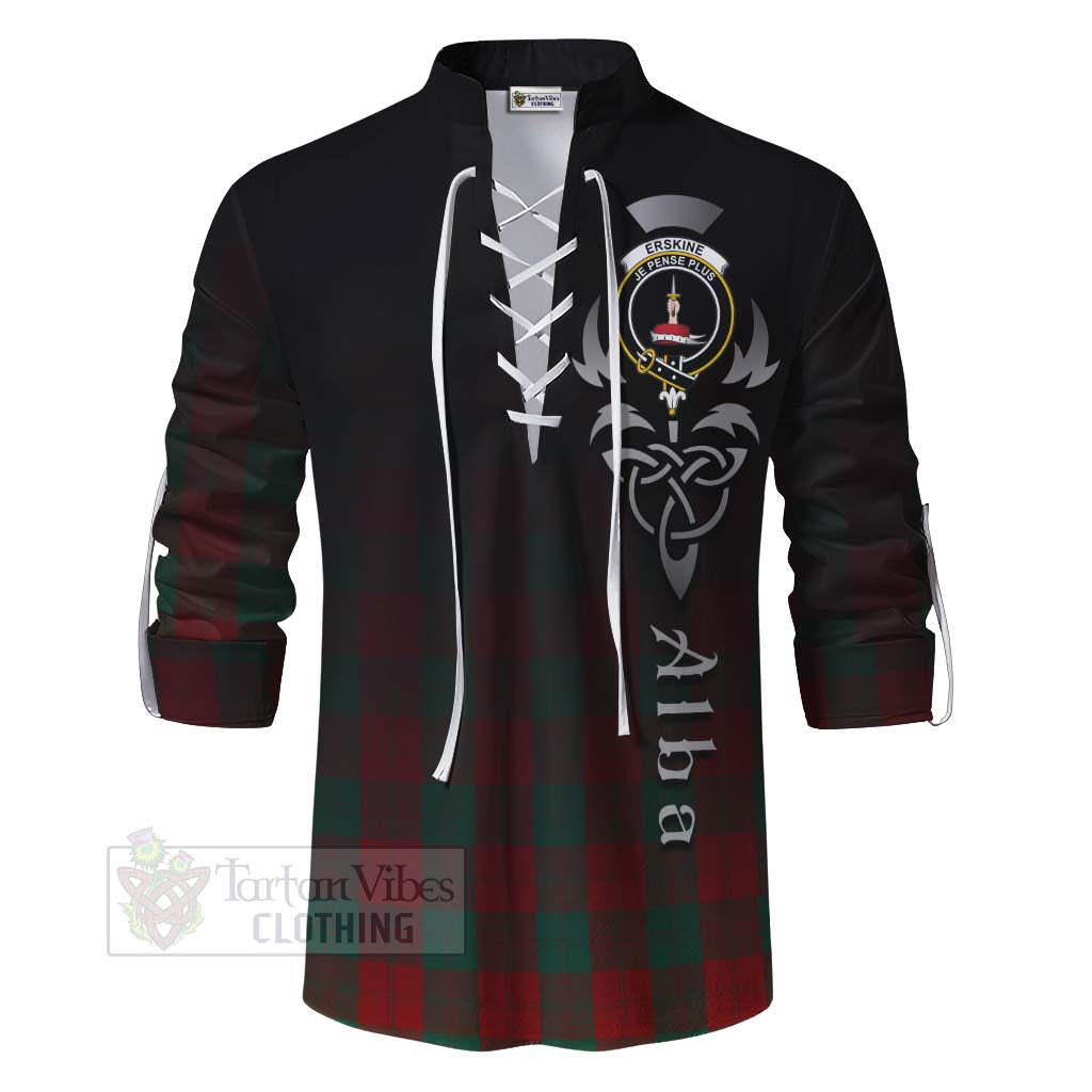 Tartan Vibes Clothing Erskine Tartan Ghillie Kilt Shirt Featuring Alba Gu Brath Family Crest Celtic Inspired