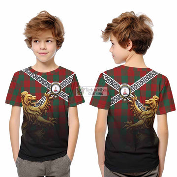 Erskine Crest Tartan Kid T-Shirt with Golden Lion Emblem Celtic Style