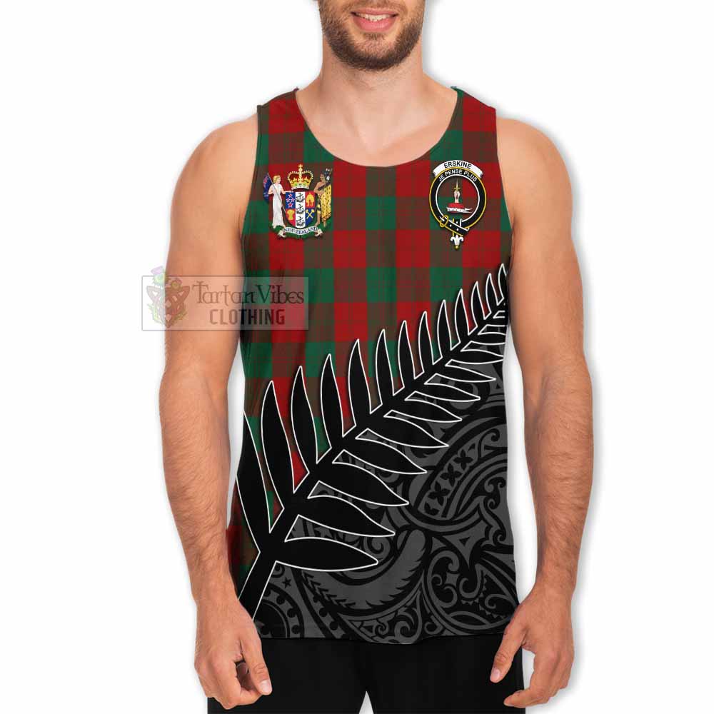 Tartan Vibes Clothing Erskine Crest Tartan Men's Tank Top with New Zealand Silver Fern Half Style