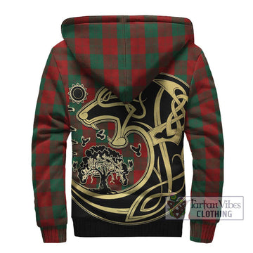 Erskine Tartan Sherpa Hoodie with Family Crest Celtic Wolf Style - Tartan Vibes Clothing