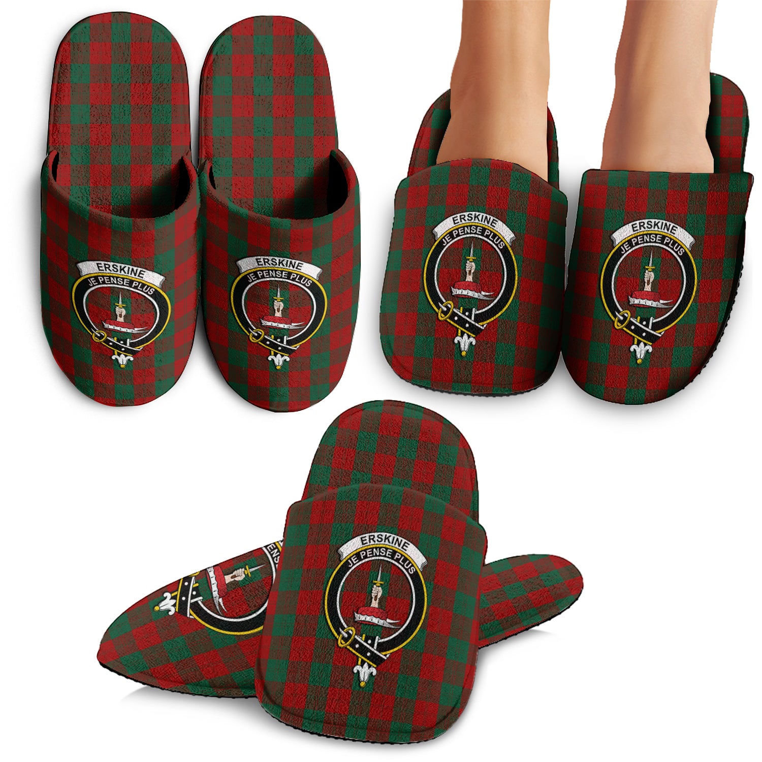 Erskine Tartan Home Slippers with Family Crest - Tartanvibesclothing