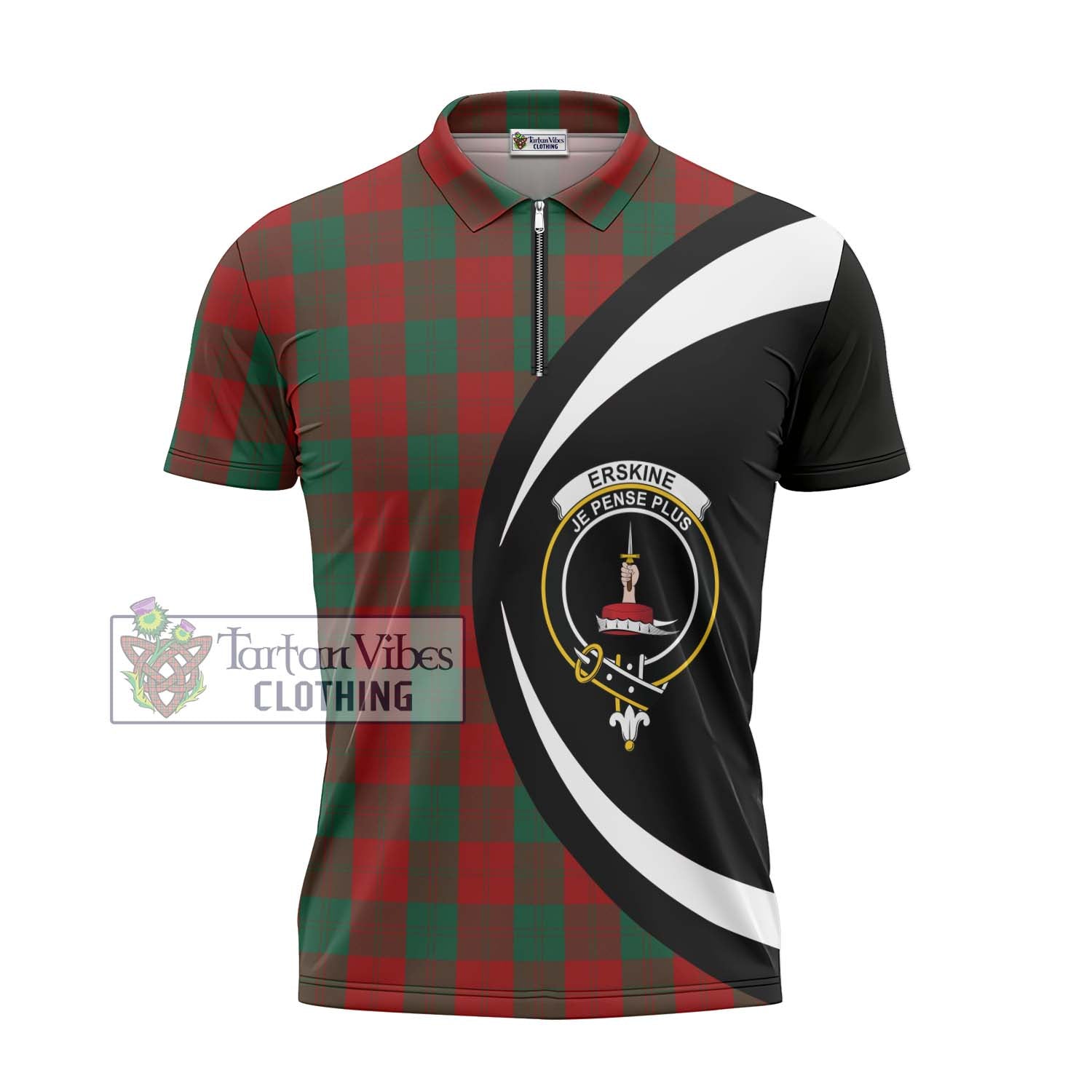 Tartan Vibes Clothing Erskine Tartan Zipper Polo Shirt with Family Crest Circle Style