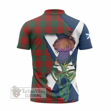 Erskine Tartan Family Crest Zipper Polo Shirt Scottish Thistle Celtic Inspired