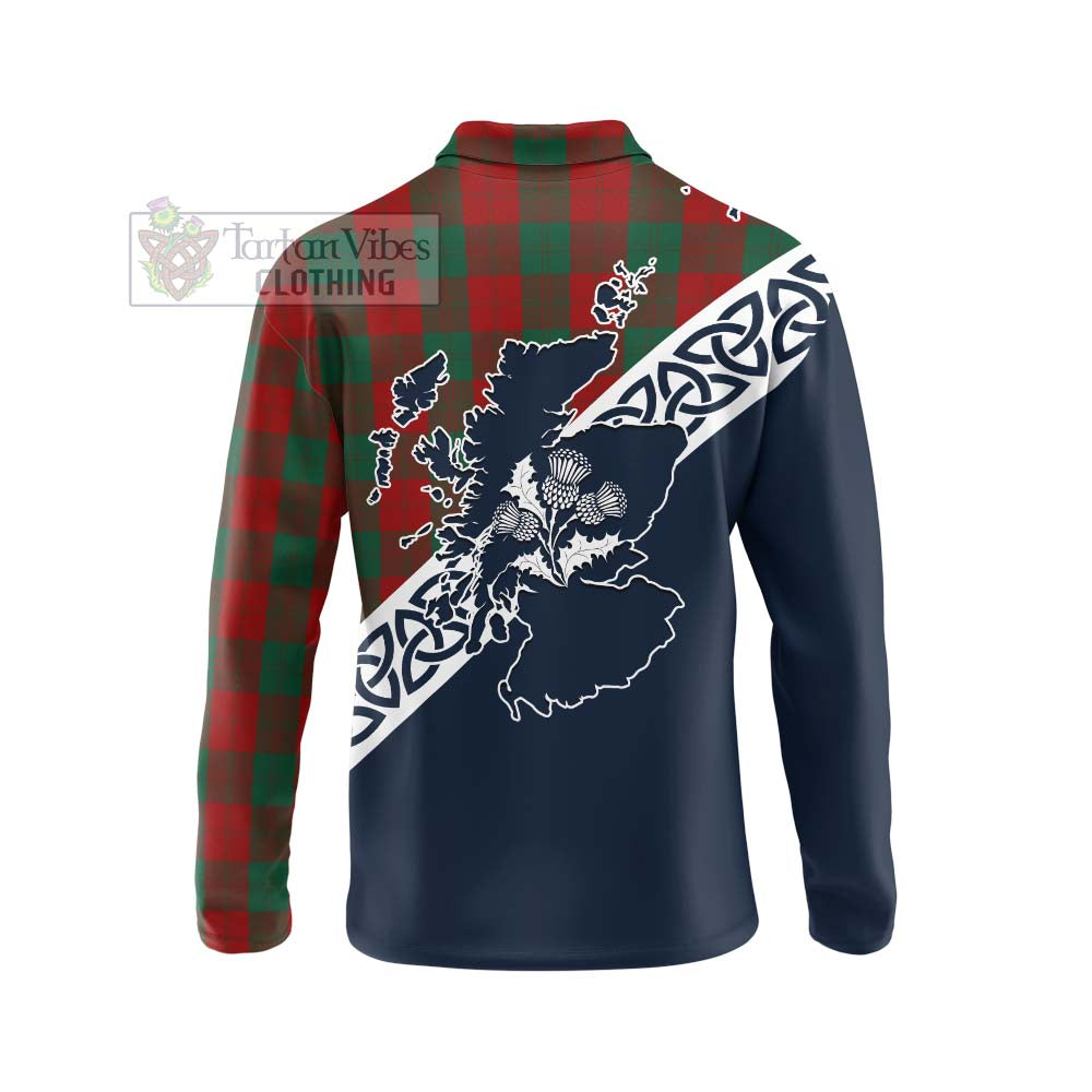 Erskine Tartan Long Sleeve Polo Shirt Featuring Thistle and Scotland Map - Tartan Vibes Clothing