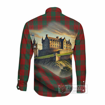Erskine Tartan Family Crest Long Sleeve Button Shirt with Scottish Ancient Castle Style