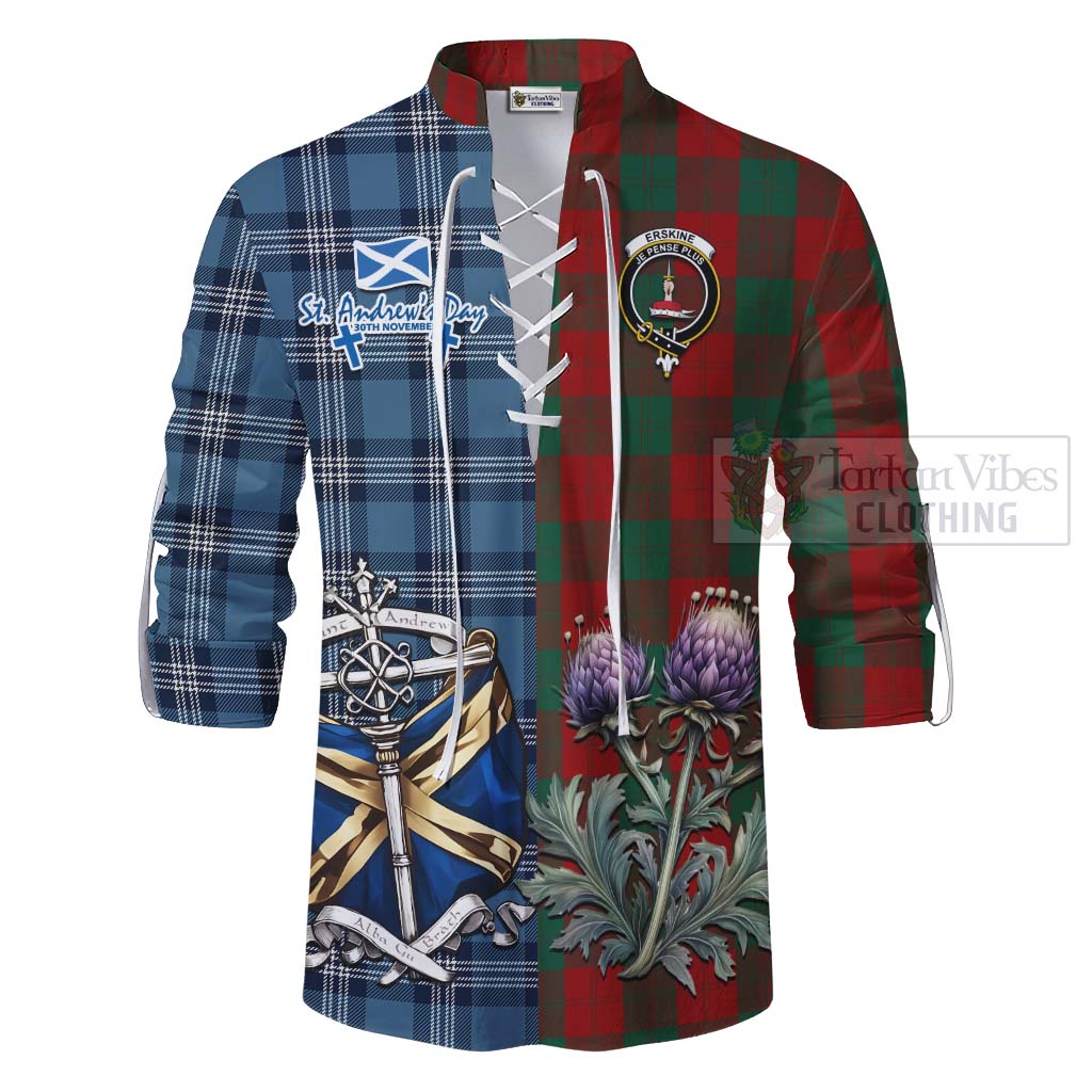 Tartan Vibes Clothing Erskine Tartan Ghillie Kilt Shirt Happy St. Andrew's Day Half Tartan Style