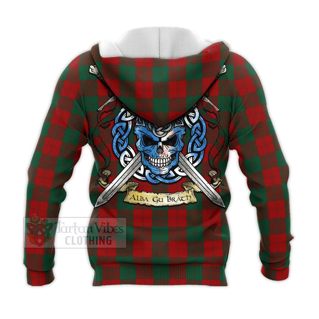 Tartan Vibes Clothing Erskine Tartan Knitted Hoodie with Family Crest Celtic Skull Style