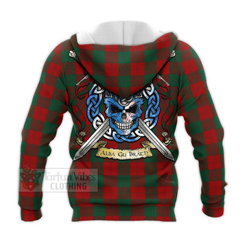 Tartan Vibes Clothing Erskine Tartan Knitted Hoodie with Family Crest Celtic Skull Style