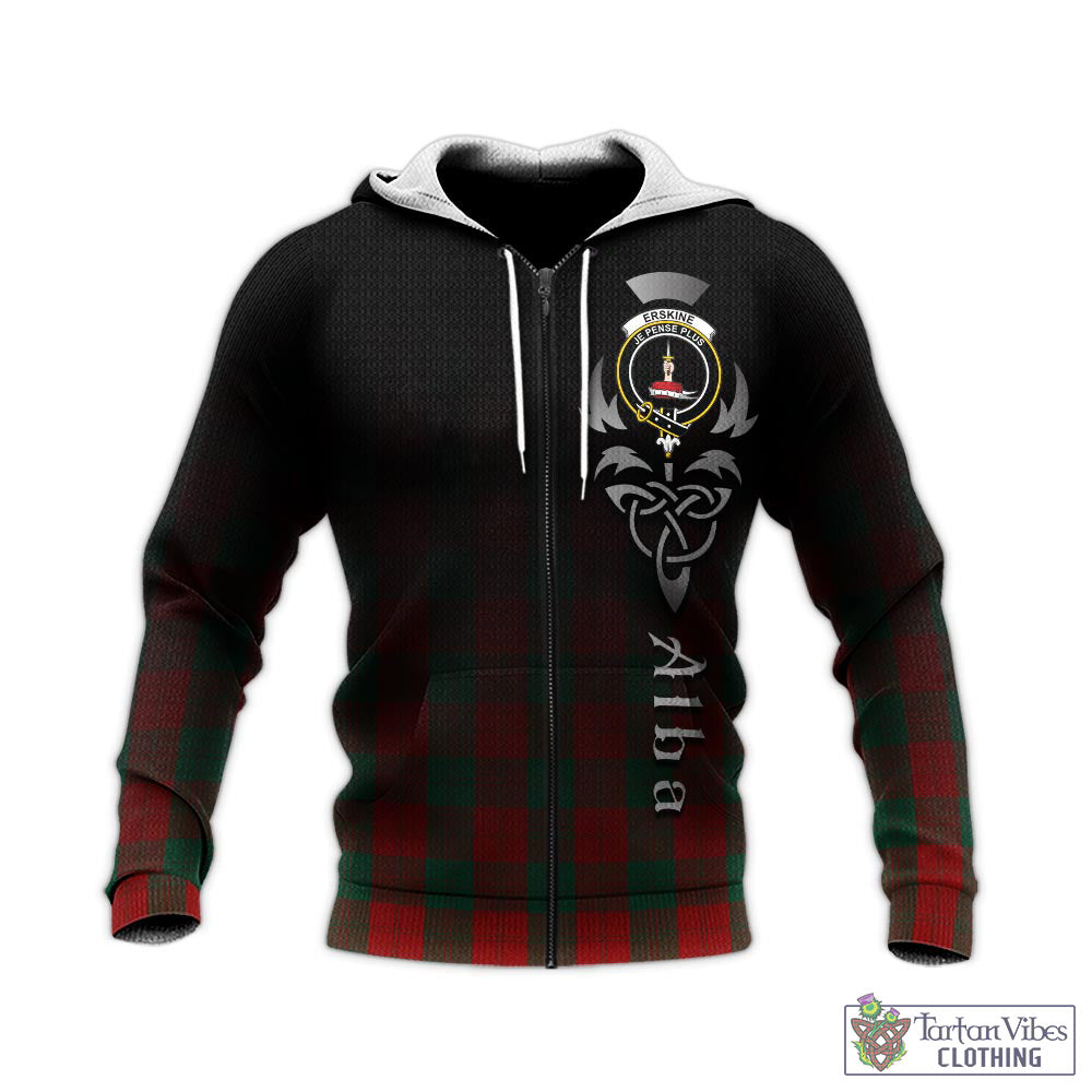 Tartan Vibes Clothing Erskine Tartan Knitted Hoodie Featuring Alba Gu Brath Family Crest Celtic Inspired