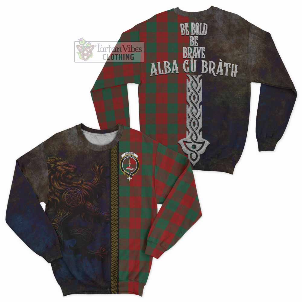 Tartan Vibes Clothing Erskine Tartan Family Crest Sweatshirt Alba Gu Brath Be Brave Lion Ancient Style