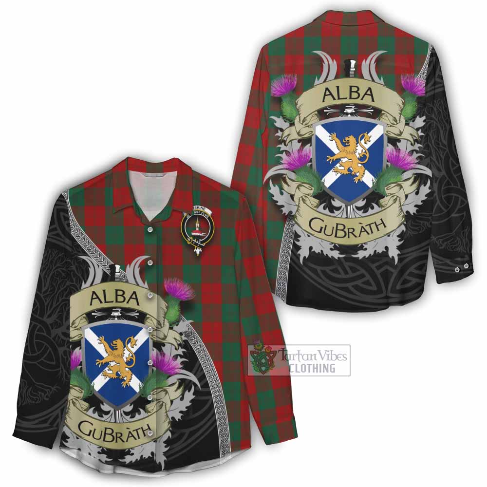Tartan Vibes Clothing Erskine Tartan Family Crest Women's Casual Shirt Lion Rampant Royal Thistle Shield Celtic Inspired