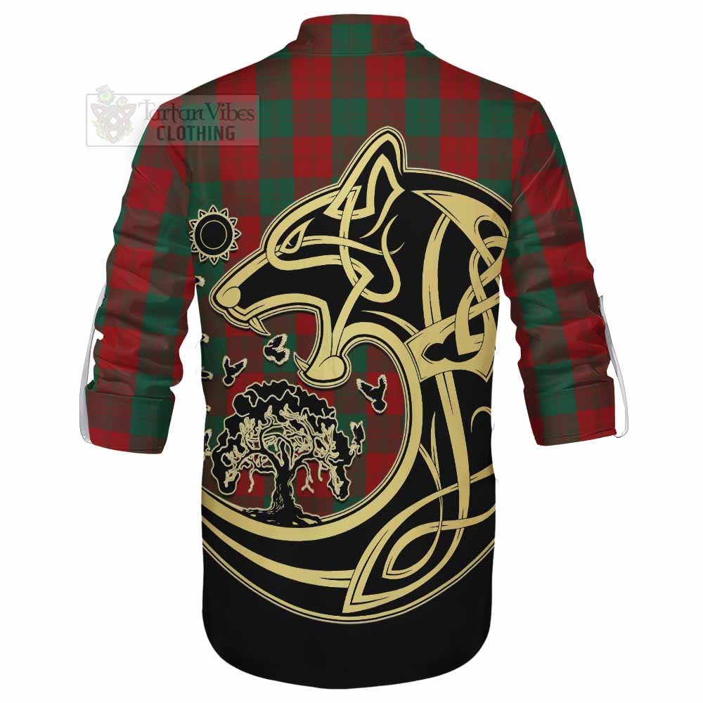 Tartan Vibes Clothing Erskine Tartan Ghillie Kilt Shirt with Family Crest Celtic Wolf Style