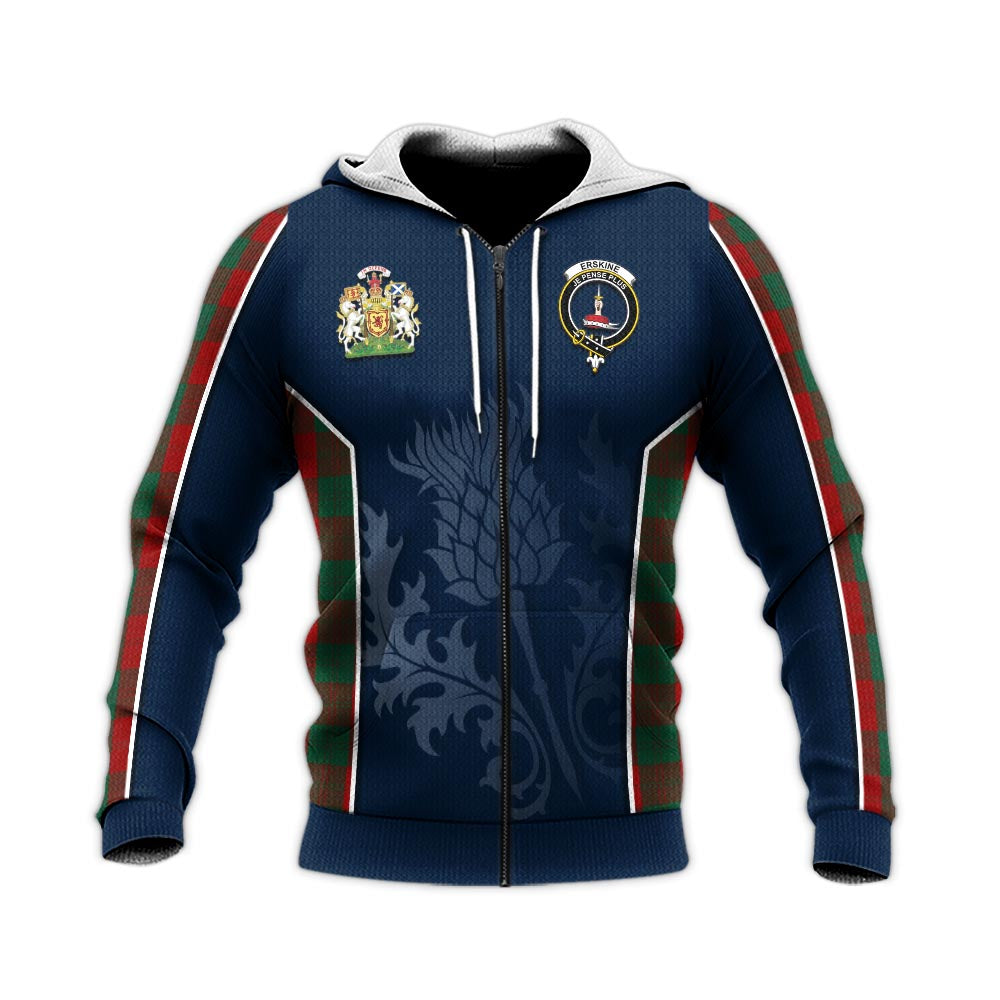Tartan Vibes Clothing Erskine Tartan Knitted Hoodie with Family Crest and Scottish Thistle Vibes Sport Style