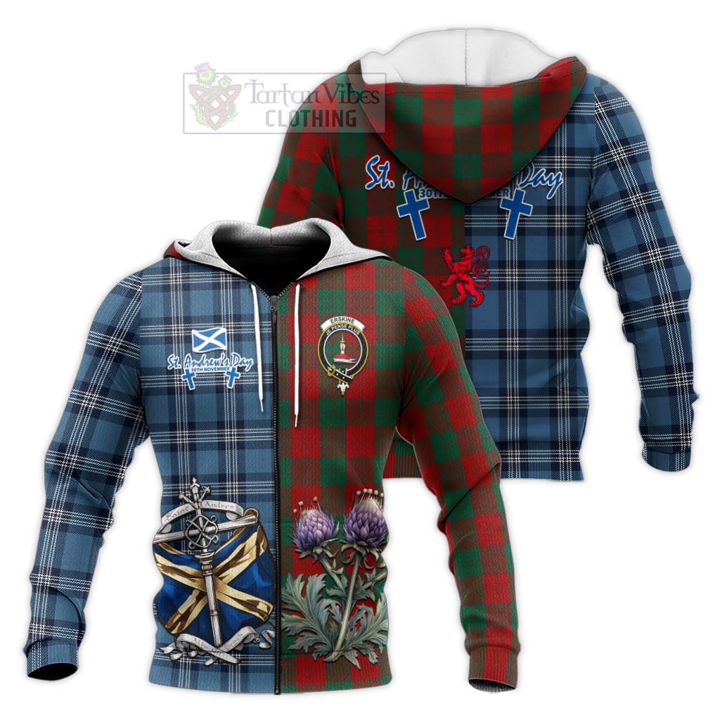 Tartan Vibes Clothing Erskine Tartan Knitted Hoodie Happy St. Andrew's Day Half Tartan Style