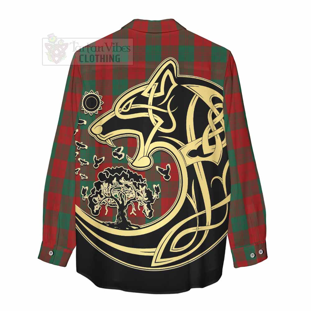 Tartan Vibes Clothing Erskine Tartan Women's Casual Shirt with Family Crest Celtic Wolf Style