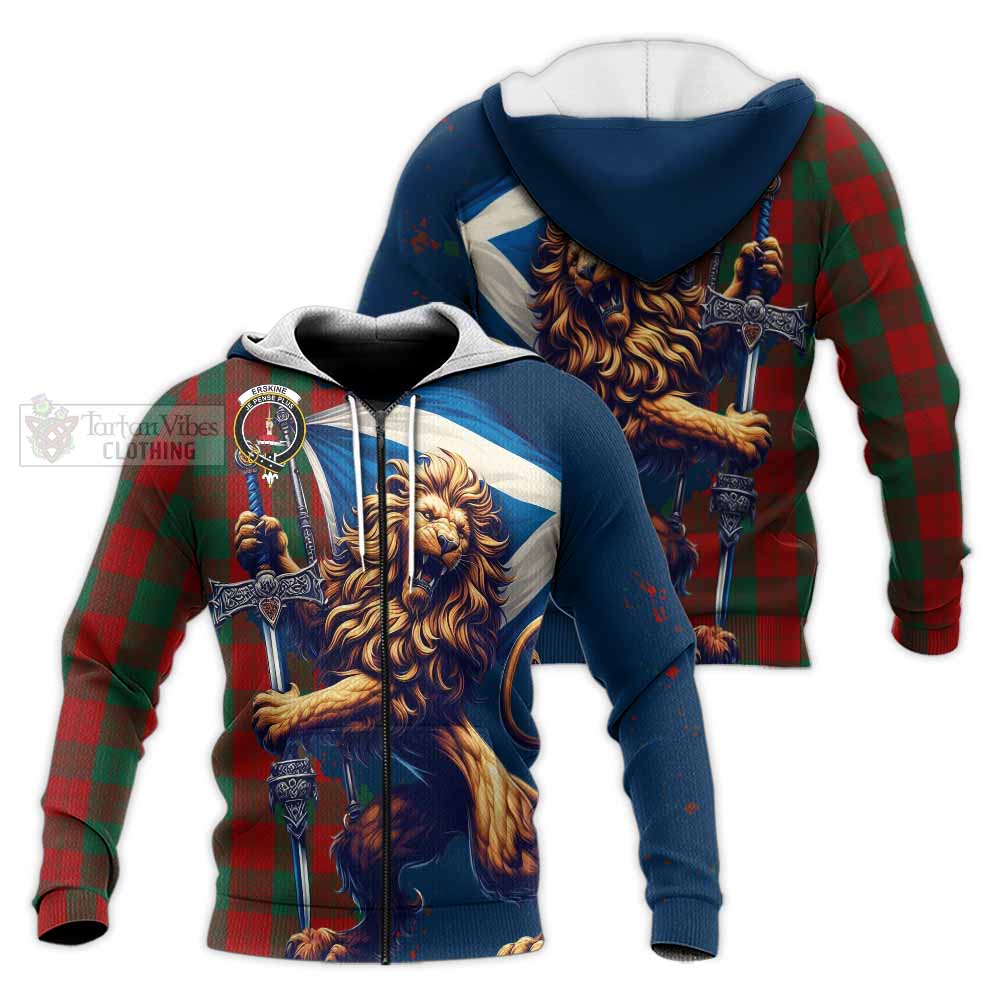 Tartan Vibes Clothing Erskine Tartan Family Crest Knitted Hoodie with Scottish Majestic Lion